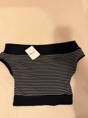 Forever 21 Black and White Striped Off-Shoulder Top